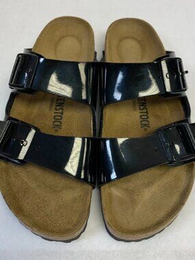 Birkenstock Arizona Black Birko-Flor Patent Narrow Width Sandals